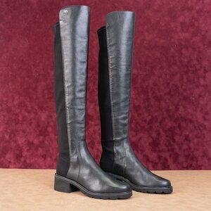Stuart Weitzman Women 5050 Lift Black Leather Block Heel Lug OTK Boots sz 7